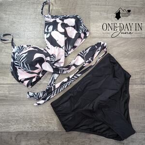 Aleumdr High Waist Cross Wrap Tie Bikini Swimsuit Size L